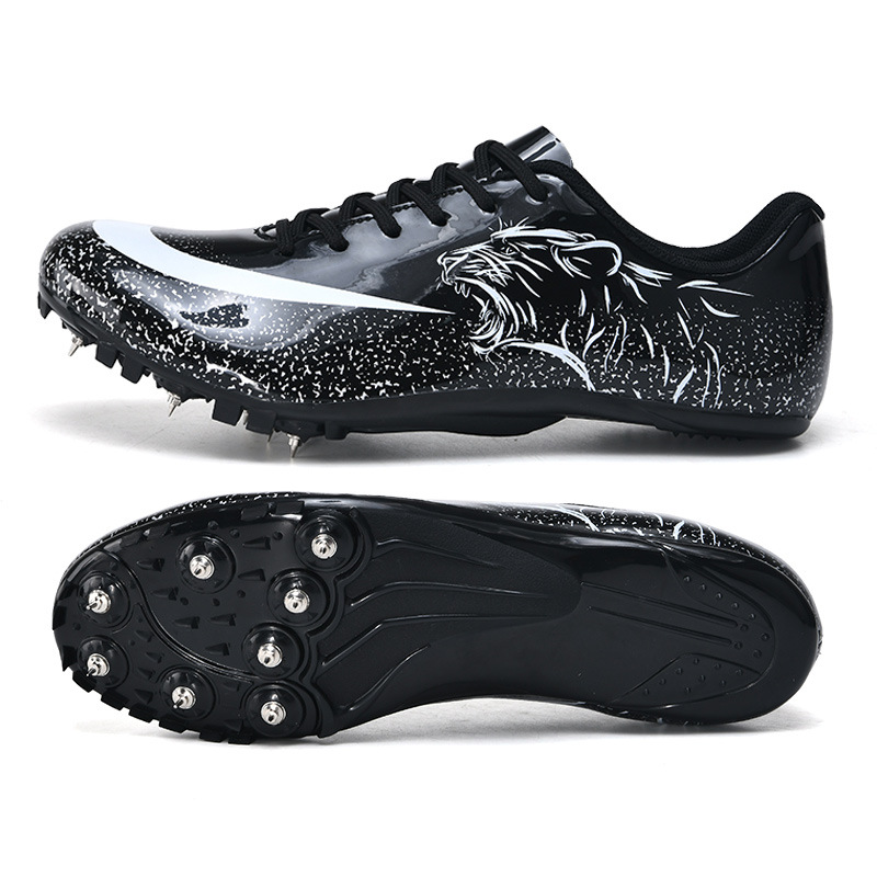 Track Field Spikes Spring Summer Unisex Mid-Length Running Training Shoes Mesh Lining Tiger Graphic PU Upper Rubber Outsole All