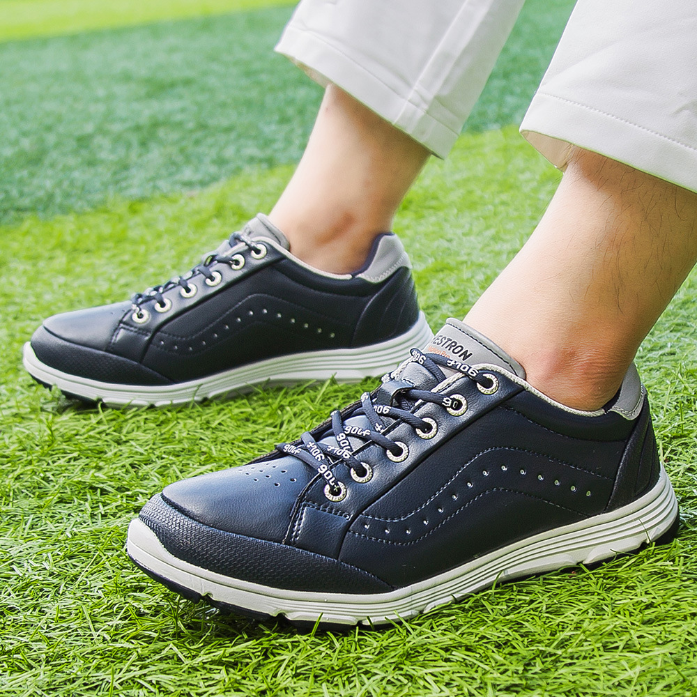Mens Black Dingless Golf Shoes Design with Cotton Lining Breathable Golf Training Sneaker