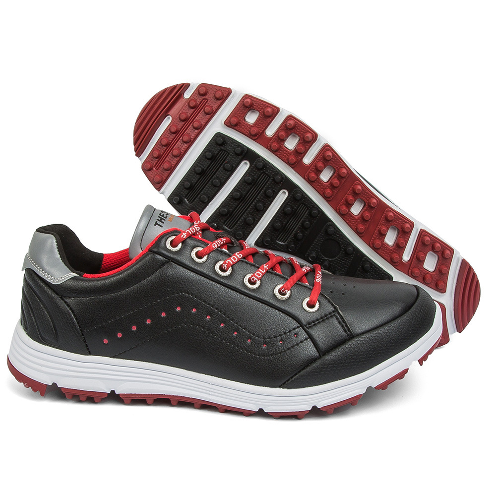 Mens Black Dingless Golf Shoes Design with Cotton Lining Breathable Golf Training Sneaker