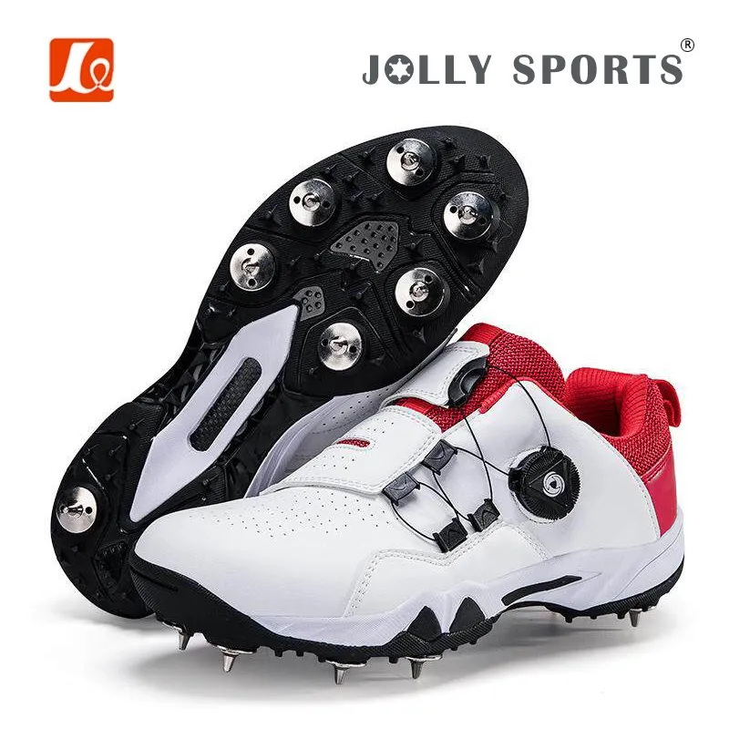 High End Men Cricket Cleats, Rotating Buckle Design, Flexible Abrasion Resistant Upper, Breathable Non Slip Cricket Shoes with Metal Studs