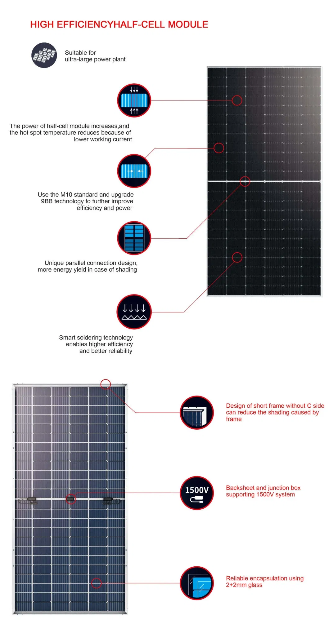 Venda Quente 590W Painel Solar de Vidro para Sistema Solar Residencial e Comercial
