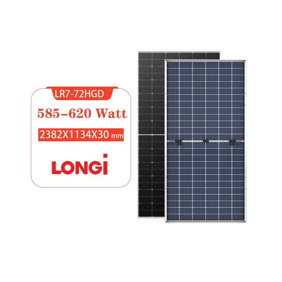 Painel Solar Longi Himo 7 Lr7-72hgd Tipo N Bifacial 600W 610W 620W Painel Solar Módulo Mono Longi para Projetos Comerciais Residenciais de Utilidade