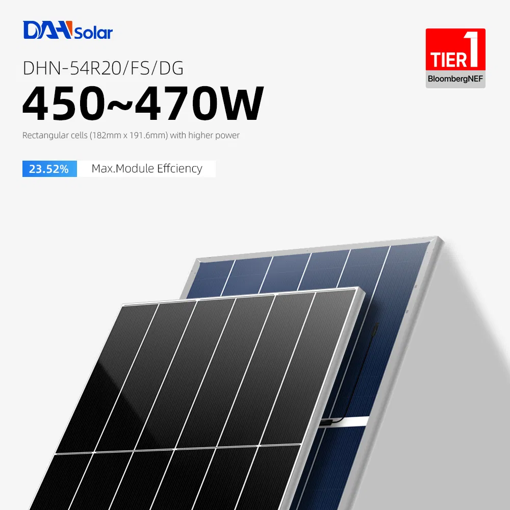 Painéis Solares Residenciais Dah 450W 460 470W 182mm Painel Solar de Vidro Duplo Dbb para a Casa Inteira