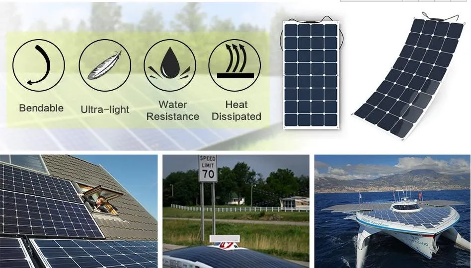 Alta Eficiência 100W 12V Leve Ultra Flexível Painel Solar Monocristalino Dobrável para Carregador Off-Grid para RV Marinho Barco Van Carro Superfícies Curvas