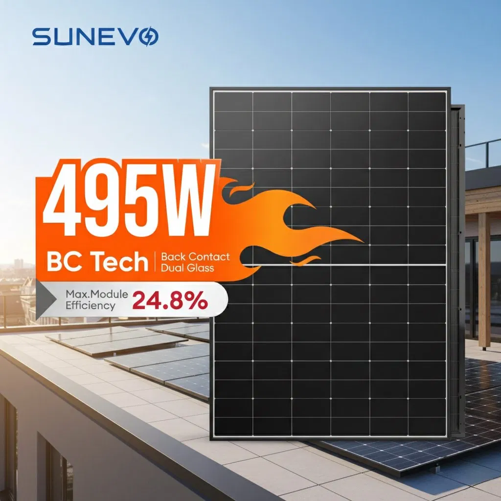 Painel Solar Bc Preto Custo-Efetivo 470W 480W 495W com Compatibilidade Bos Otimizada para Sistema de Montagem em Telhados Comerciais