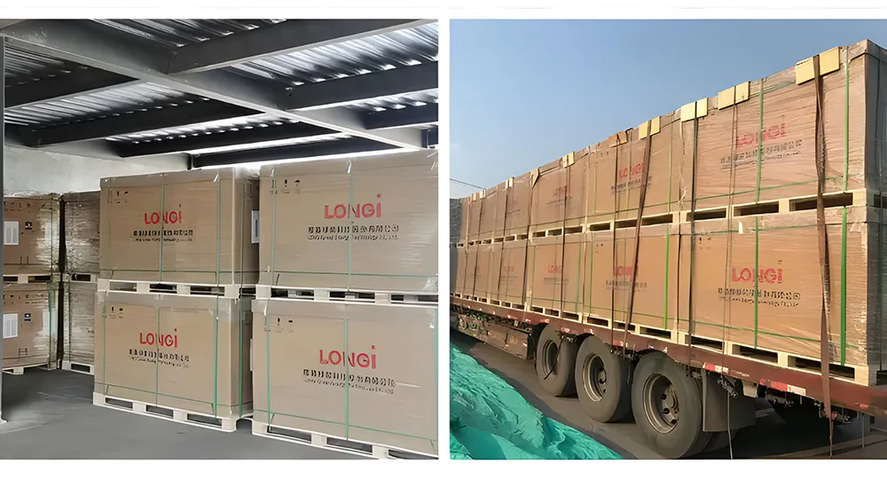 Embalagem e transporte dos painéis solares