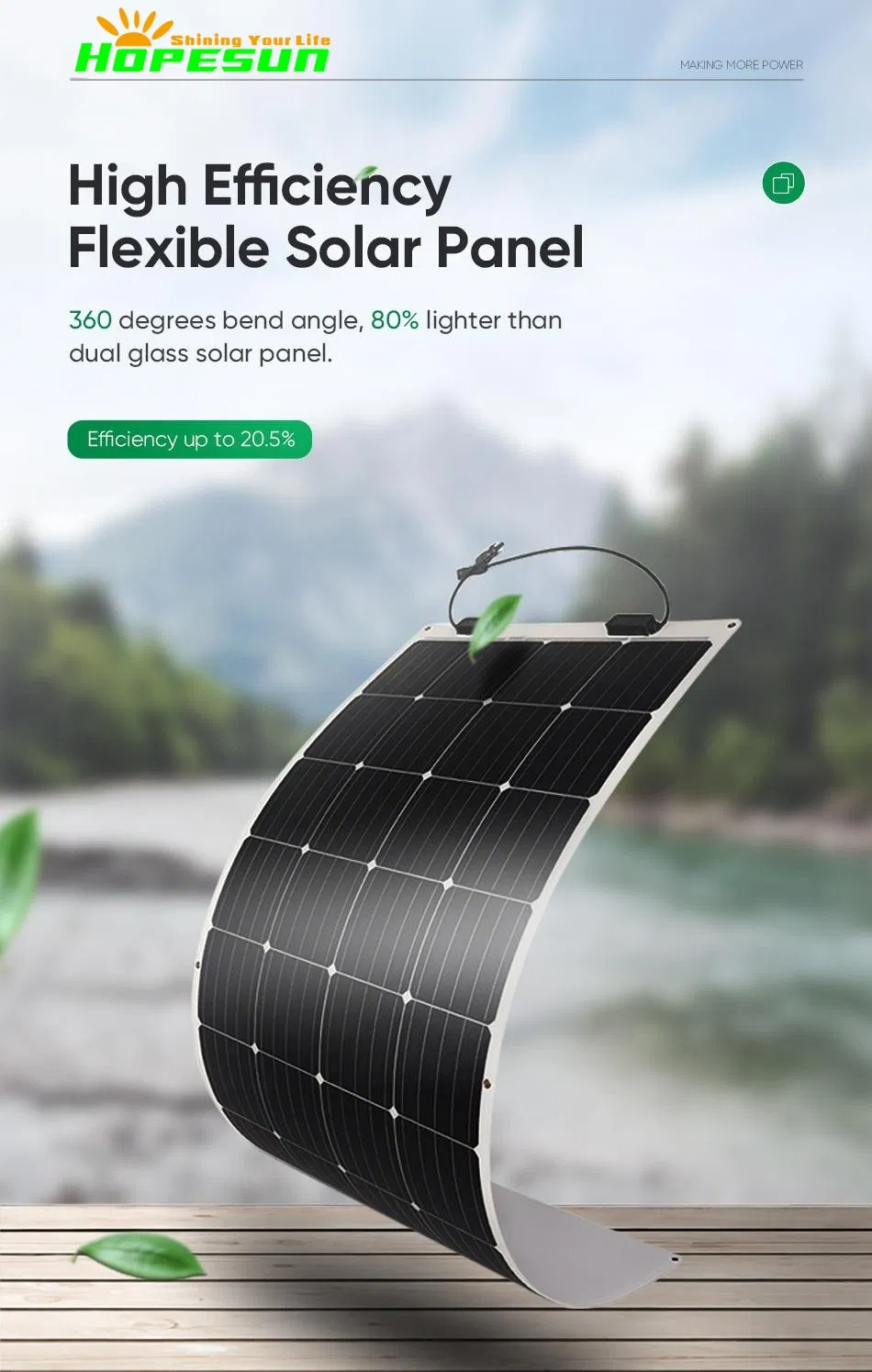 Painel Solar Fotovoltaico Mono Flexível Sunpower com Célula de Módulo PV para Telhado