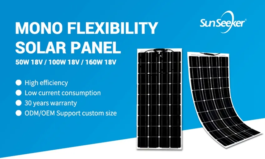 Painel Solar Flexível de Silício Monocristalino Portátil para Camping em RV