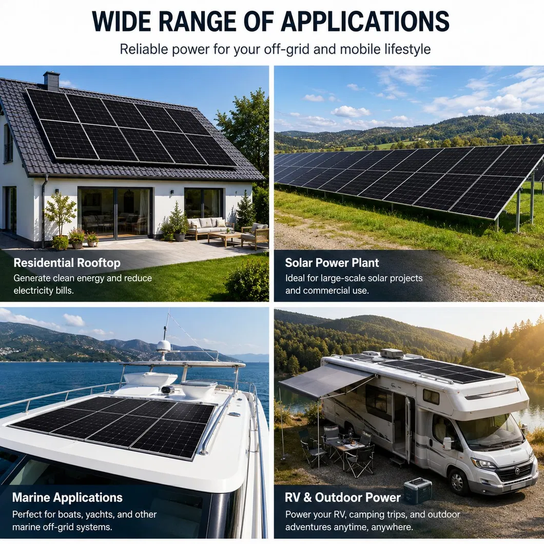 Painel Solar Monocristalino de Alta Eficiência para Uso em RV e Marinha