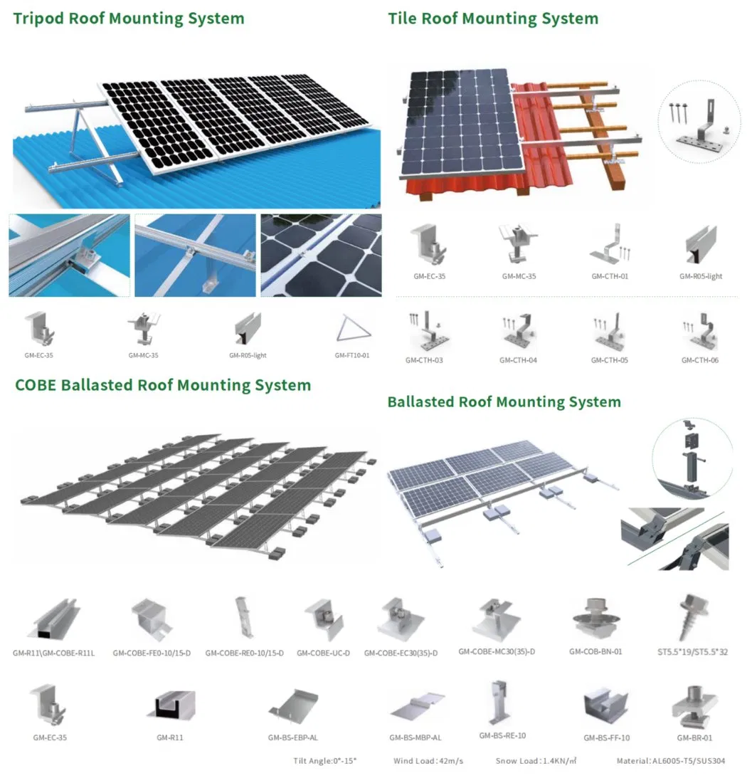 Kit de Montagem de Painéis Solares para Telhado com Suportes para Telhas para Instalações de Painéis Solares no Solo