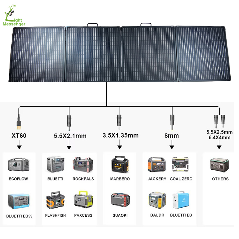 Mensageiro de Luz Leve Qualidade 100W 150W 200W 300W 400W Painel Solar Portátil Dobrável para Estação de Energia Gerador Solar RV Caravana Camping 12V com MPPT
