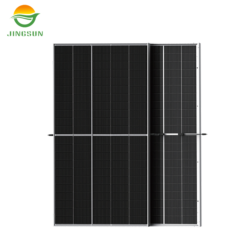Chegada Nova da Jingsun em Estoque Painel Solar Bifacial Vidro Duplo 580-605W para Sistema de Energia PV Comercial Industrial