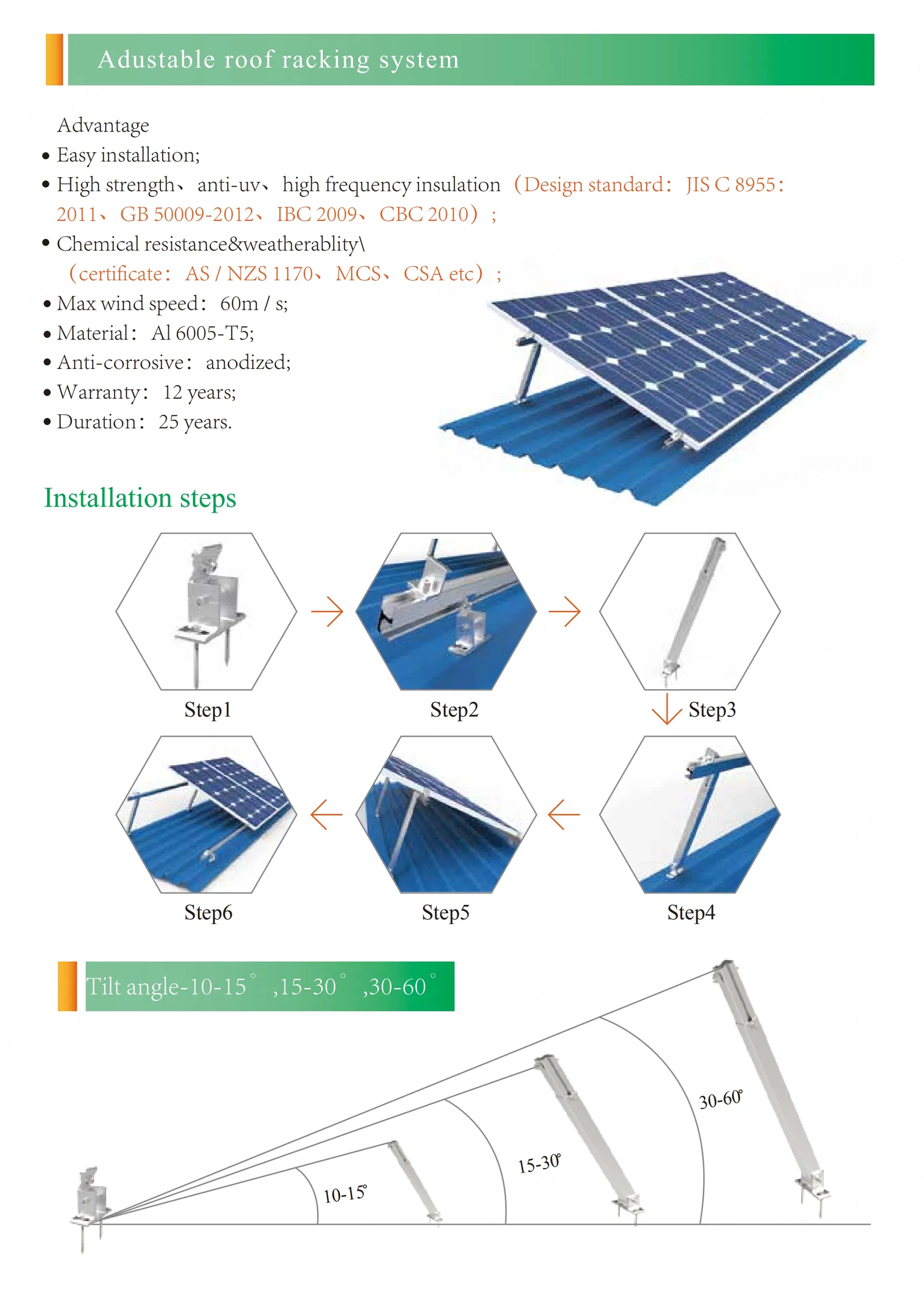 Kit de Suporte Ajustável para Painel Solar PV de Instalação Rápida