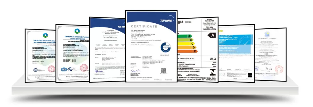Certificados de Qualidade Internacional do Painel Solar