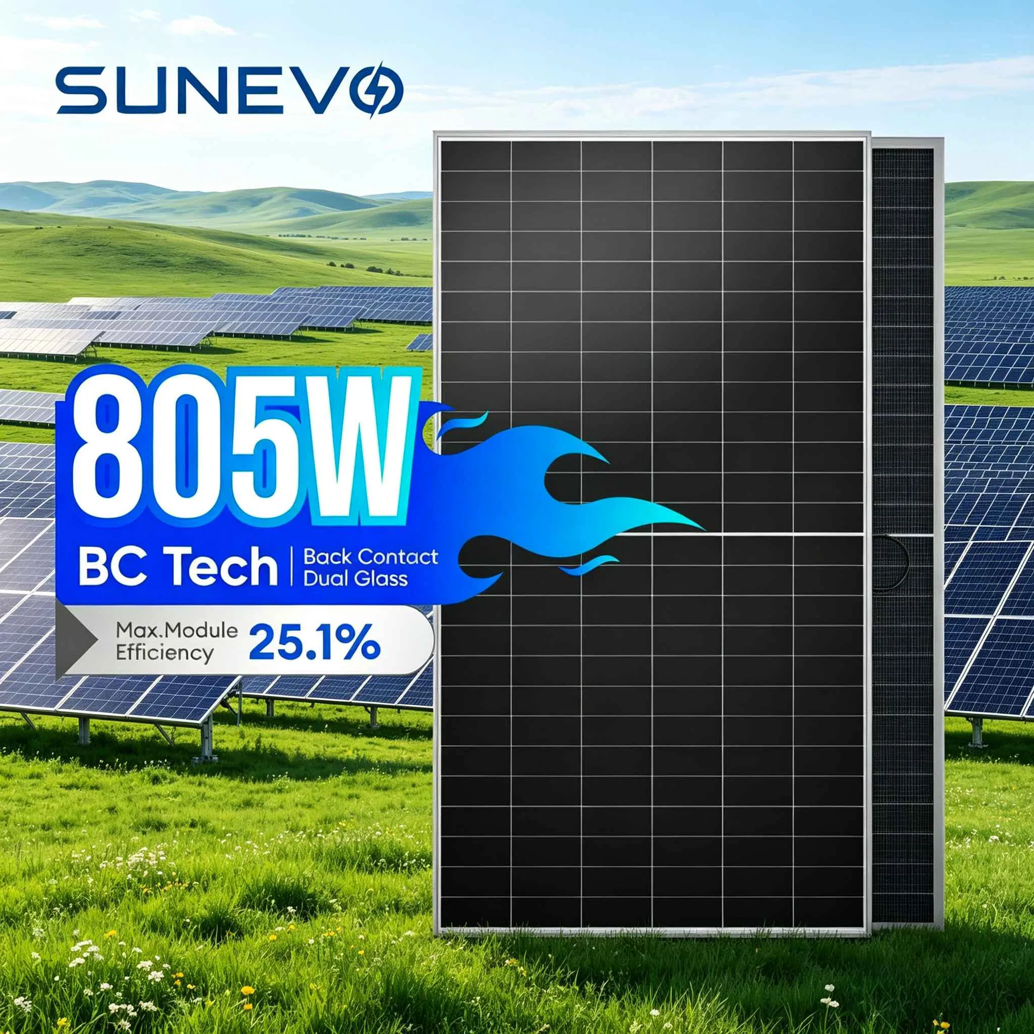 Sunevo 750W 770W 800W 805W Painéis Solares Bifaciais Tipo B com Certificação UL para Sistema de Armazenamento de Energia Industrial