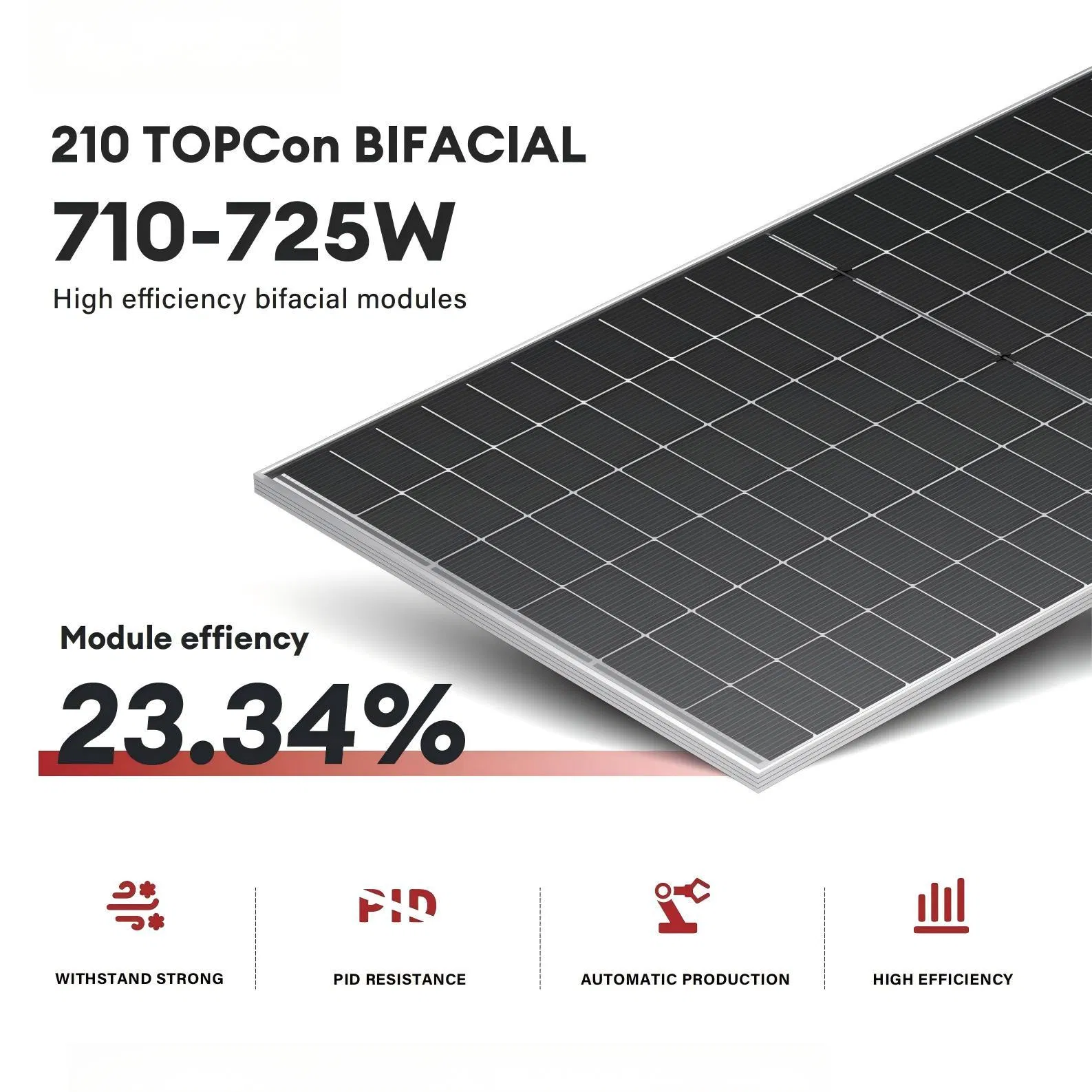 Painel Solar Bifacial de Alta Eficiência 700W/710W/720W Painel Solar Monocristalino Residencial da China Preço Competitivo e Acessível do Painel Solar