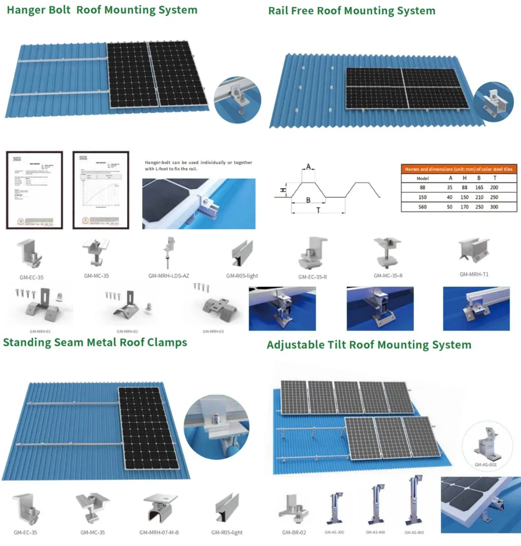Kit de Montagem de Painéis Solares para Telhado com Suportes para Telhas para Instalações de Painéis Solares no Solo