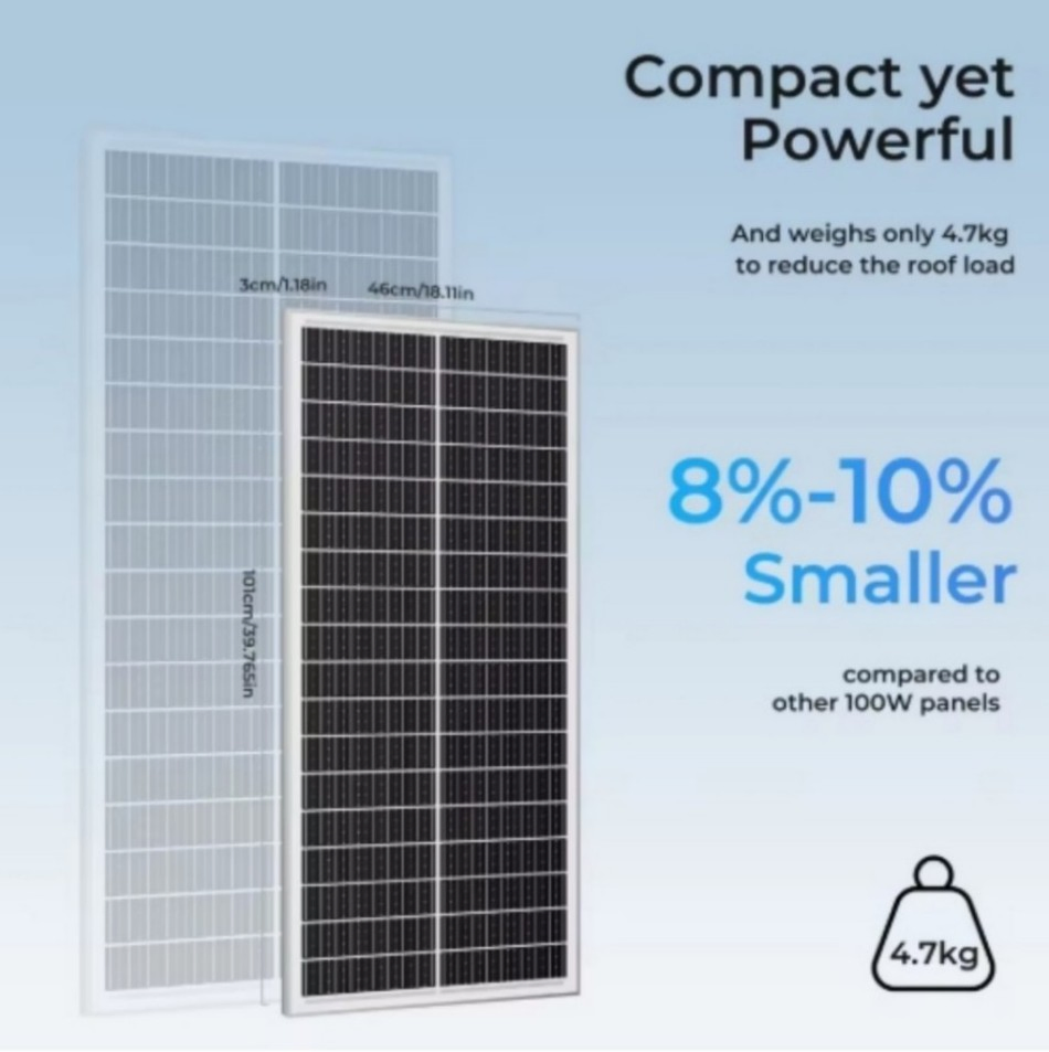 Módulo PV Monocristalino de Alta Eficiência para Carregador de Energia Solar 100 Watt 12 Volt para RV, Marinha, Telhado, Fazenda, Bateria