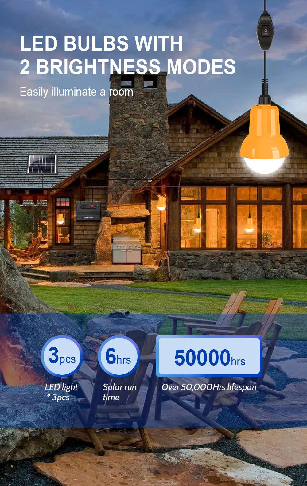 5W Sistema de Energia Solar Portátil Luz de Casa Kit de Painel Solar com 3 Lâmpadas LED