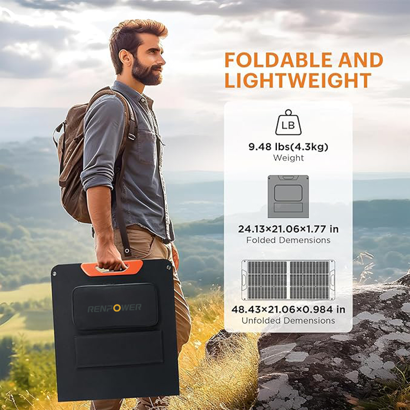 100W Painel Solar Portátil, Essenciais para Camping, 20V Painéis Solares Dobráveis ETFE para Estação de Energia, QC3.0 Saída USB-a e Tipo-C, 23.5% Alta Eficiência