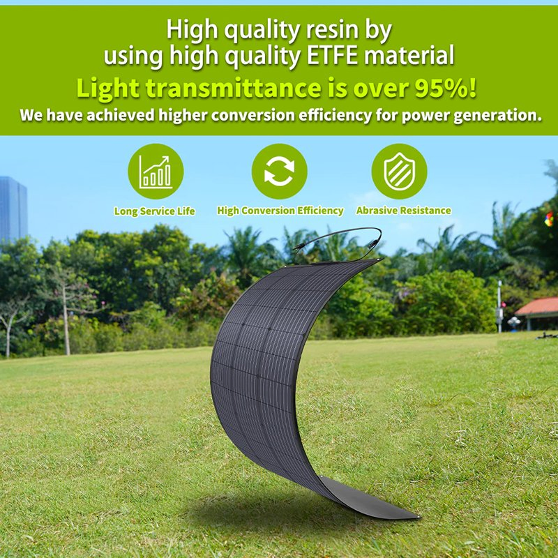 100W Painéis Solares Flexíveis Ultra Leves de ETFE para Marinha, RV, Cabana, Van, Carro, Barco, Camping em Superfícies Curvas