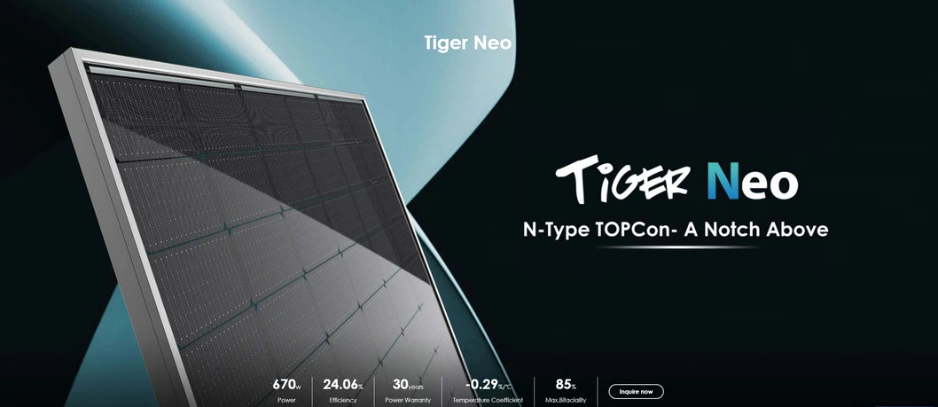 Módulo Solar Tiger Neo N-Type para Sistema de Painéis Solares 580W 590W 600W 605W Módulos Fotovoltaicos Topcon para Uso Residencial