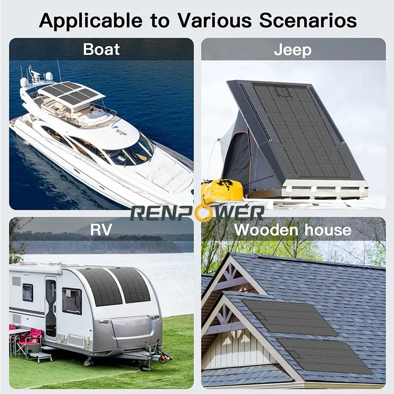 200W Kit de Painel Solar Flexível Mono 12V Ultra Fino para RV Camper fora da rede