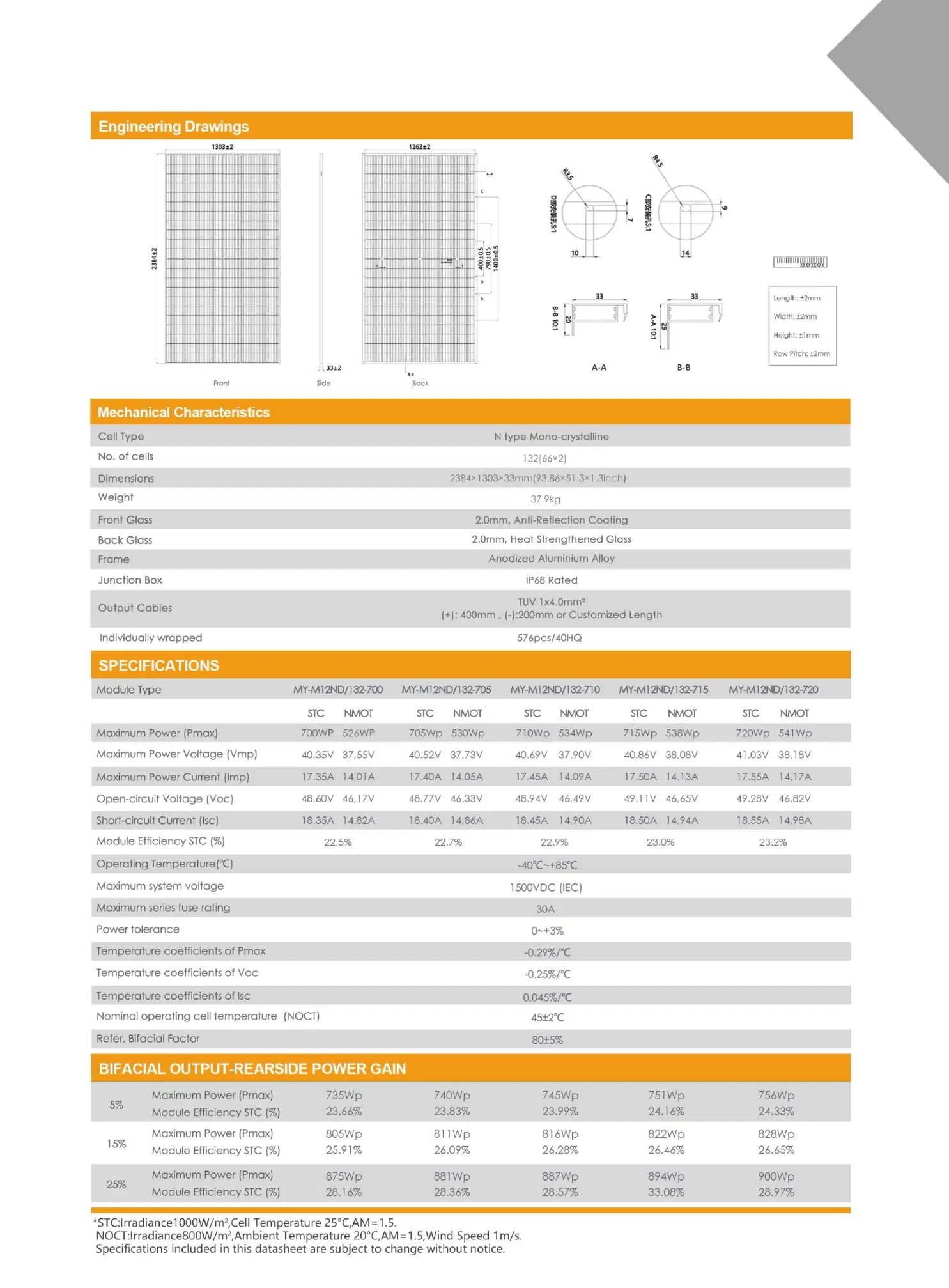 Mypvtech 700W 710W 720W 725W Painel Solar Monocristalino de Alta Eficiência Módulo Solar para Uso Residencial Agrícola Comercial