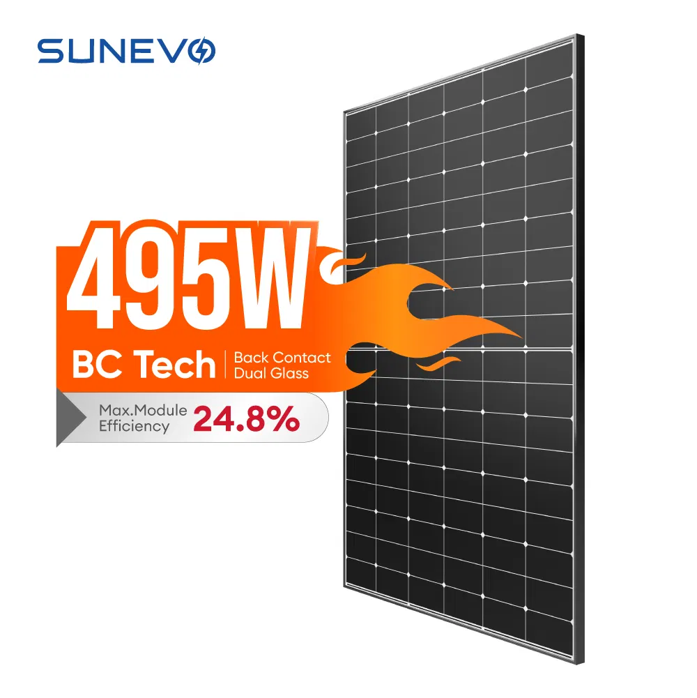 Painel Solar Bc Preto Custo-Efetivo 470W 480W 495W com Compatibilidade Bos Otimizada para Sistema de Montagem em Telhados Comerciais
