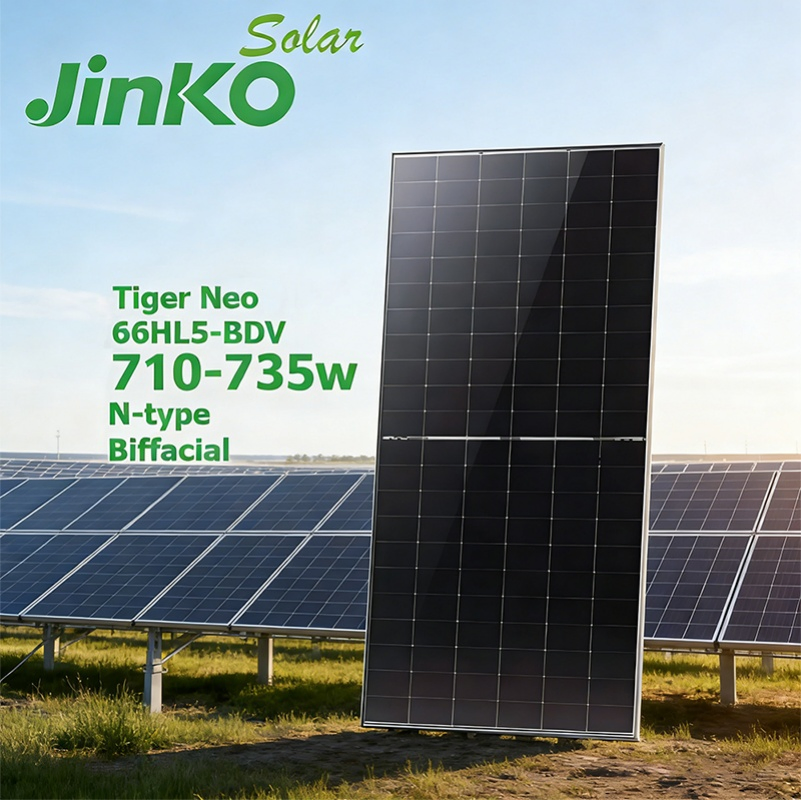 Painel Solar Jinko Tiger Neo 66hl5-Bdv Bifacial Tipo N 710W 715W 720W 725W 730W Painel Solar Monocristalino de Vidro Duplo para Telhados Residenciais e Fazendas