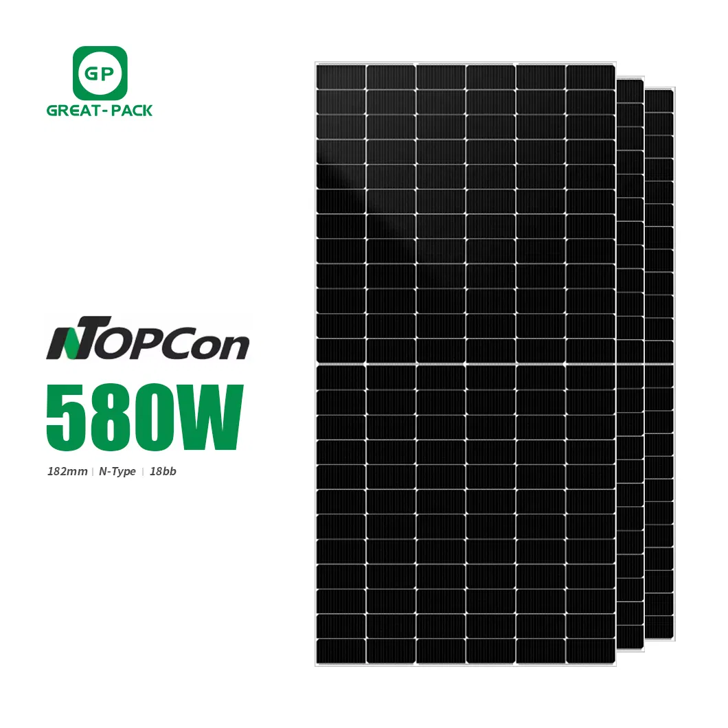 Módulo PV de Alta Eficiência Tipo N da Topcon 550W 560W 580W 590W 600W Painel Solar Mono para Sistema Residencial