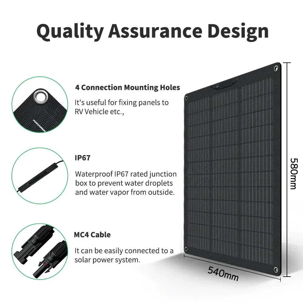 Painéis Solares Fotovoltaicos Flexíveis Ultra Leves e Portáteis 50W Kit de Painéis Solares Flexíveis ETFE