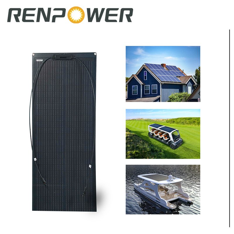 Alta Eficiência 100W 12V Leve Ultra Flexível Painel Solar Monocristalino Dobrável para Carregador Off-Grid para RV Marinho Barco Van Carro Superfícies Curvas