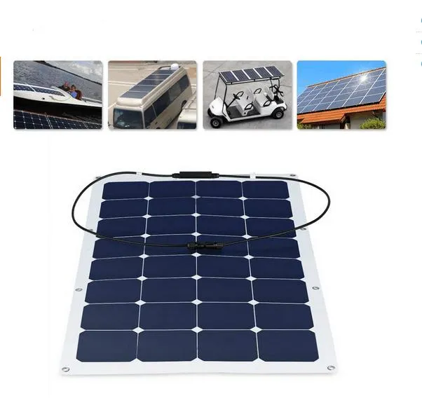 Alta Eficiência 100W 12V Leve Ultra Flexível Painel Solar Monocristalino Dobrável para Carregador Off-Grid para RV Marinho Barco Van Carro Superfícies Curvas