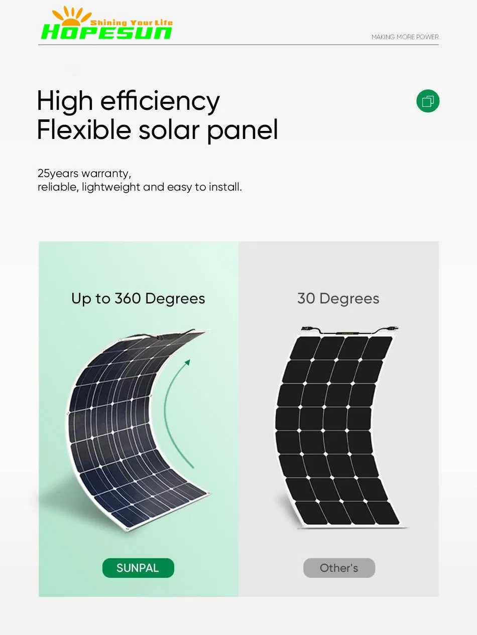 Painel Solar Fotovoltaico Mono Flexível Sunpower com Célula de Módulo PV para Telhado