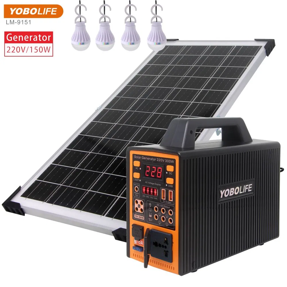Painel Solar Portátil de Alta Eficiência Yobolife Off Grid 150W para Camping ao Ar Livre Sistema de Energia Solar Móvel para Casa