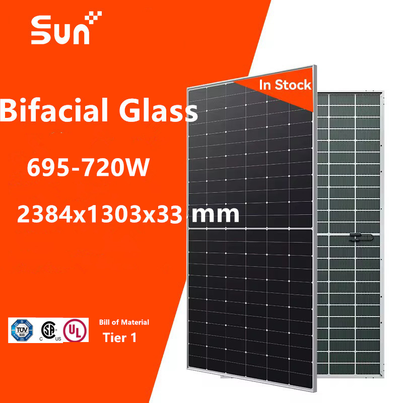 Painel Solar Bifacial de Vidro Duplo Sunplus 700W e Inversor para Sistema Solar Industrial