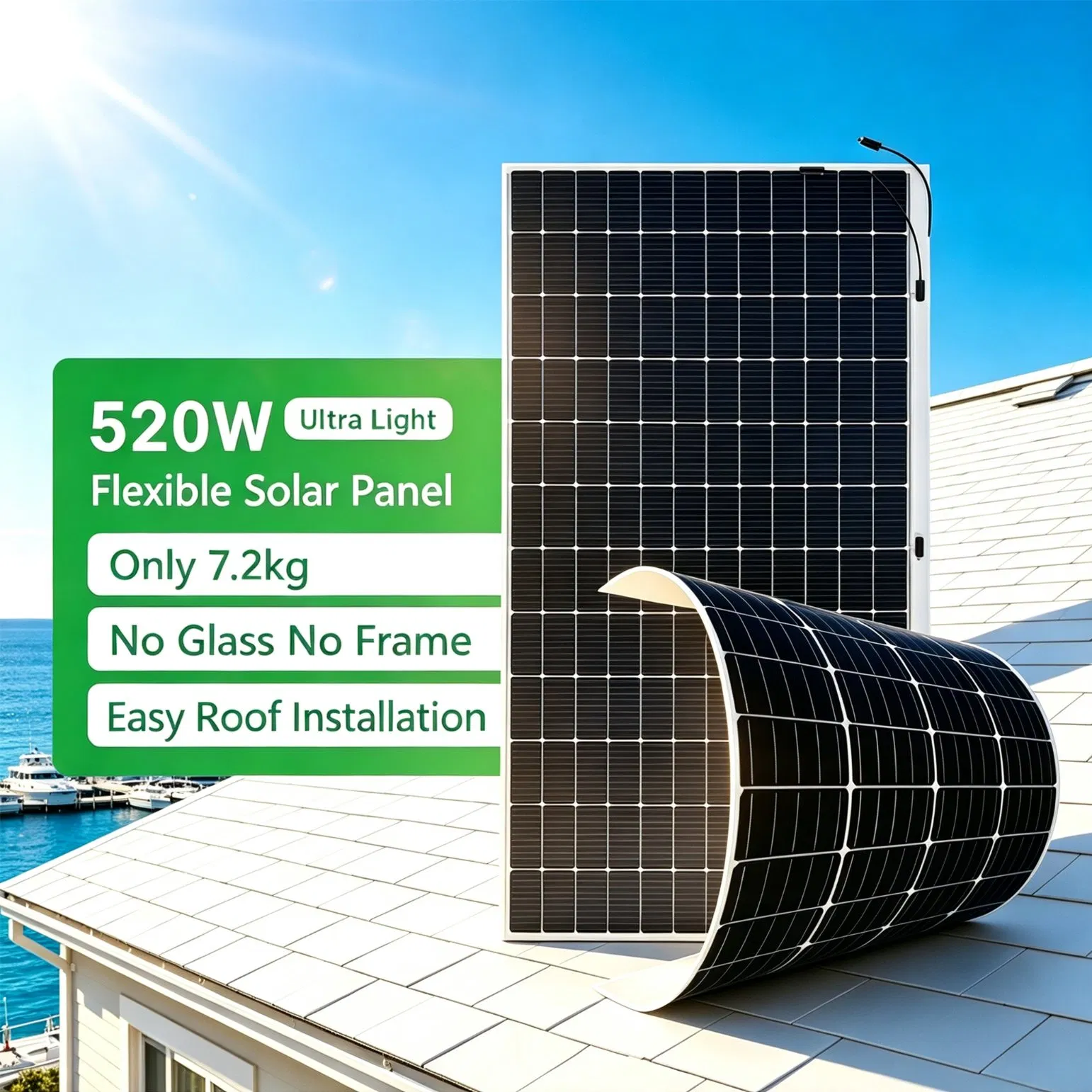520W Módulo Solar Flexível Leve Painel Solar PV Painel Solar Flexível para Sistemas de Energia Residenciais Comerciais e Industriais