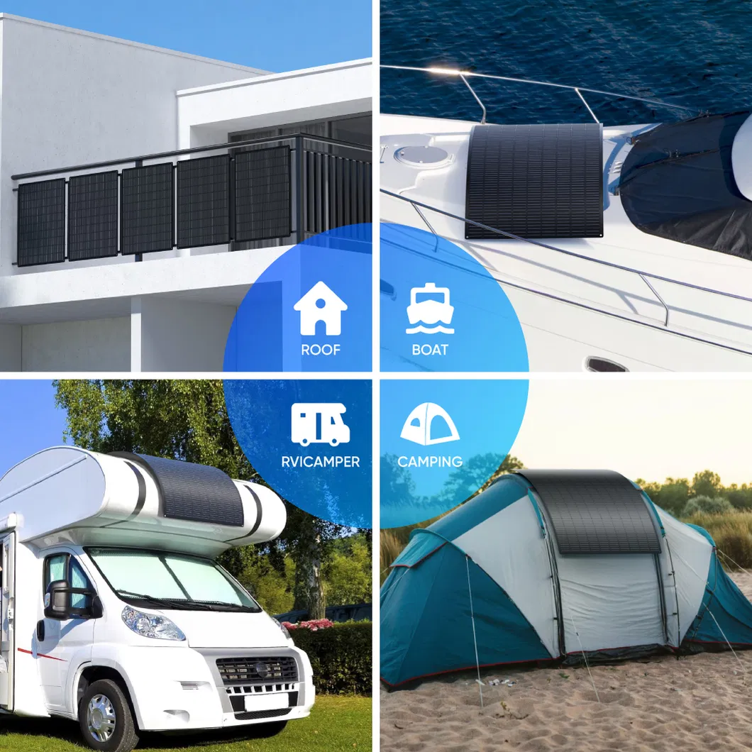 Kit de Painéis Solares Flexíveis e Impermeáveis IP65 12V 500W 550W Leves para Superfícies Curvas RV Van Caminhão Marinho