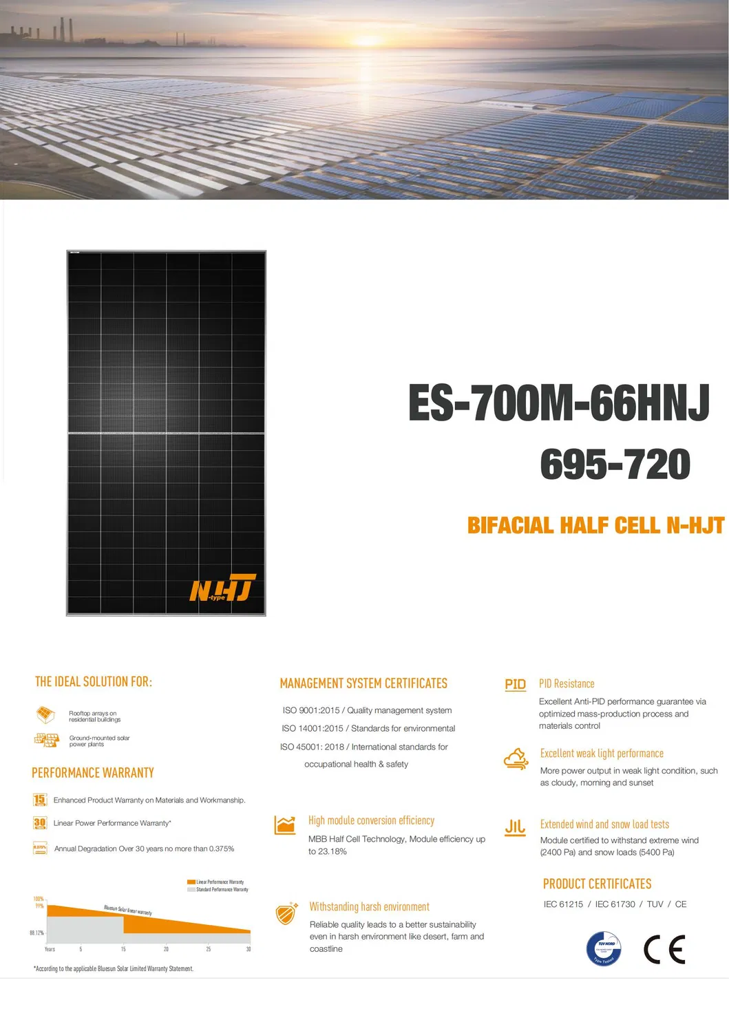 Painel Solar Bifacial Comercial e Industrial 720W 730W 750W
