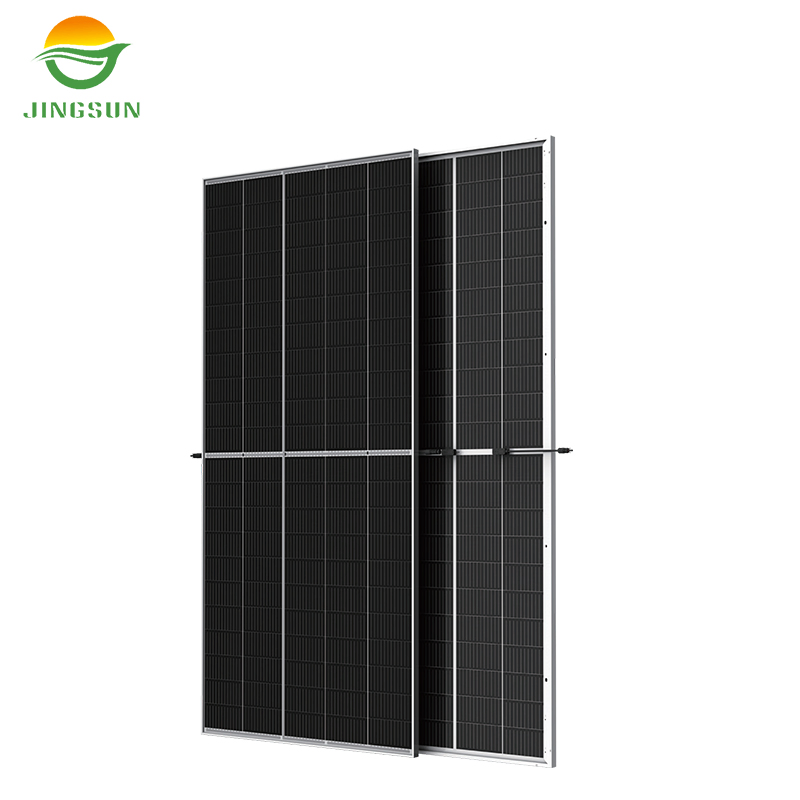 Chegada Nova da Jingsun em Estoque Painel Solar Bifacial Vidro Duplo 580-605W para Sistema de Energia PV Comercial Industrial