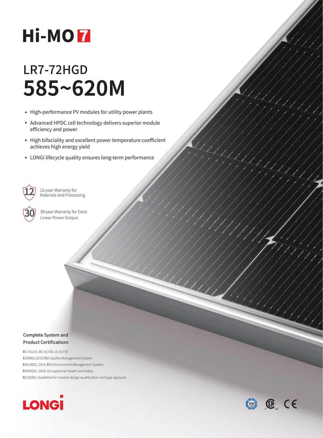 Painel Solar Himo 7 Tipo N Bifacial 600W 610W 620W Painel Solar Módulo Mono para Projetos Comerciais Residenciais de Utilidade