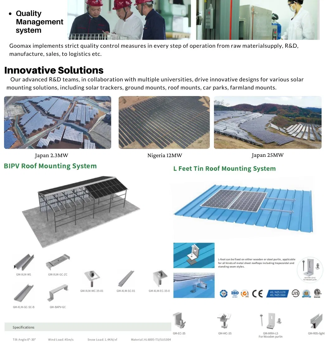 Kit de Montagem de Painéis Solares para Telhado com Suportes para Telhas para Instalações de Painéis Solares no Solo