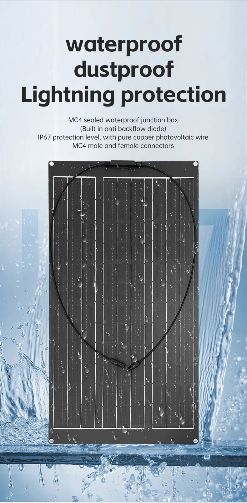 100W 18V Painel Solar Flexível Monocristalino Preto para Telhados de RV