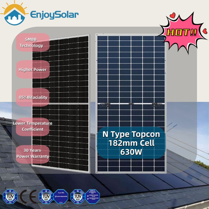 Preço do Painel Solar Tipo N Topcon 590W 600W 615W 630W Bifacial Premium para Sistema de Energia Solar em Telhados