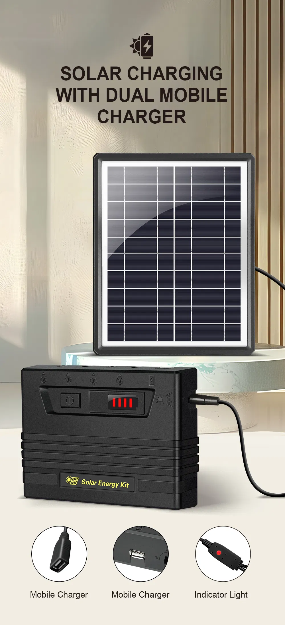 5W Sistema de Energia Solar Portátil Luz de Casa Kit de Painel Solar com 3 Lâmpadas LED