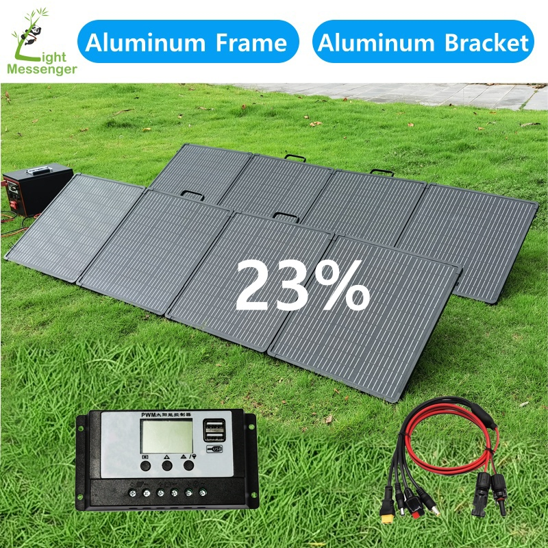 Mensageiro de Luz Leve Qualidade 100W 150W 200W 300W 400W Painel Solar Portátil Dobrável para Estação de Energia Gerador Solar RV Caravana Camping 12V com MPPT