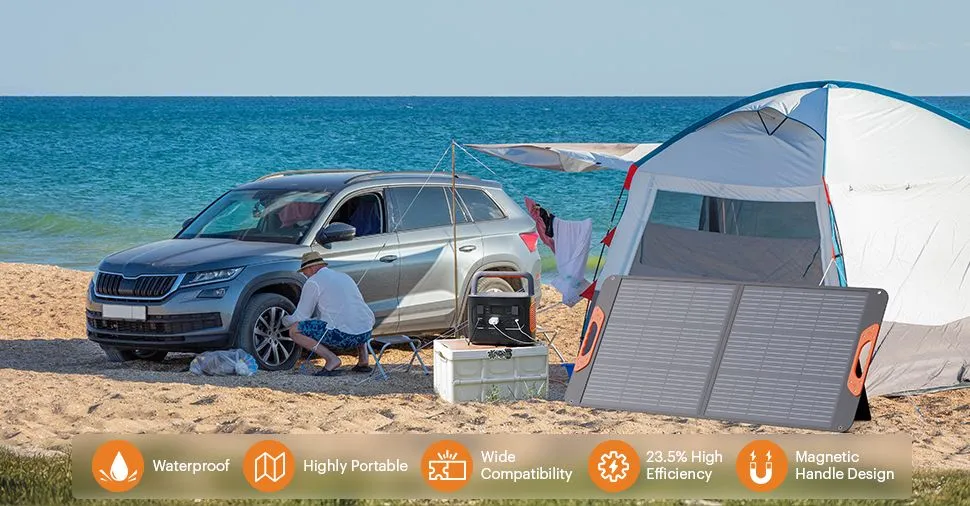 100W Painel Solar Portátil, Essenciais para Camping, 20V Painéis Solares Dobráveis ETFE para Estação de Energia, QC3.0 Saída USB-a e Tipo-C, 23.5% Alta Eficiência