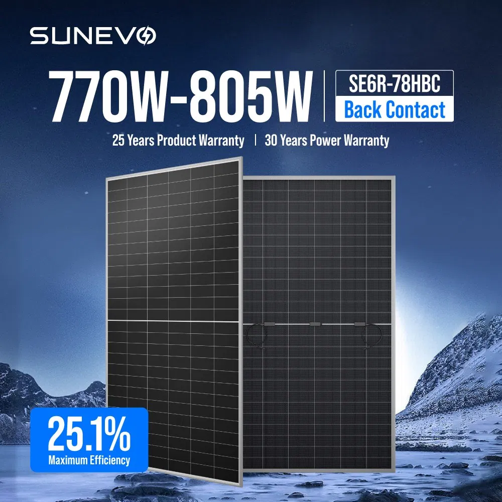 Painéis Solares Bifaciais Sunevo Tipo N Bc 700W 720W 750W 770W 800W 805W com 30 Anos de Garantia para Uso Comercial Industrial