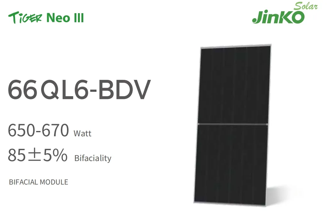 Jinko 650W 655W 660W 665W 670W Módulo Solar Bifacial Tipo N